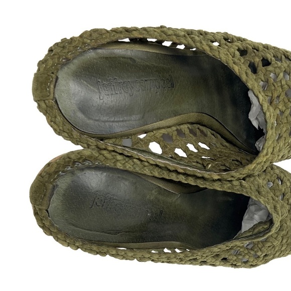 Jeffrey Campbell Leone Woven Leather Weaved Slip On Mule Size 6 Green Point Toe - Picture 12 of 12
